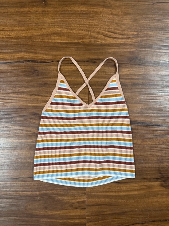Kendall & Kylie Tops - Kendall & Kylie Ribbed Stripe Tank Top in Blue, Rust, Mustard, Pink, White